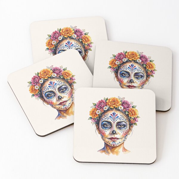 Item preview, Dia de los Muertos Sugar Skull Woman with Colorful Floral Crown designed and sold by SweetLilith.