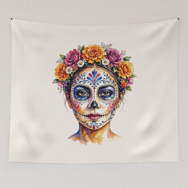 Item preview, Dia de los Muertos Sugar Skull Woman with Colorful Floral Crown designed and sold by SweetLilith.