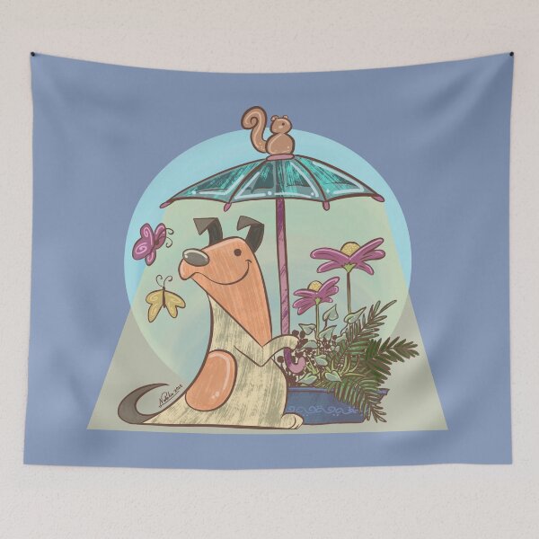 Item preview, Smiling dog with light umbrella designed and sold by Konopikyu.