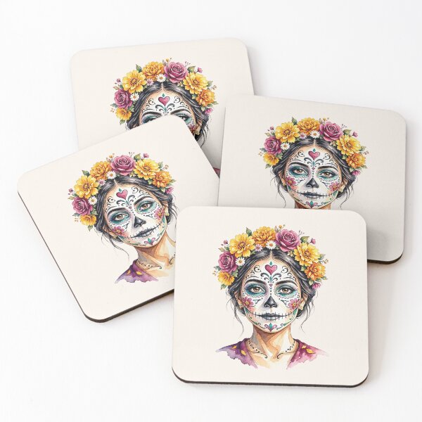 Item preview, Dia de los Muertos Sugar Skull Woman with Colorful Floral Crown designed and sold by SweetLilith.