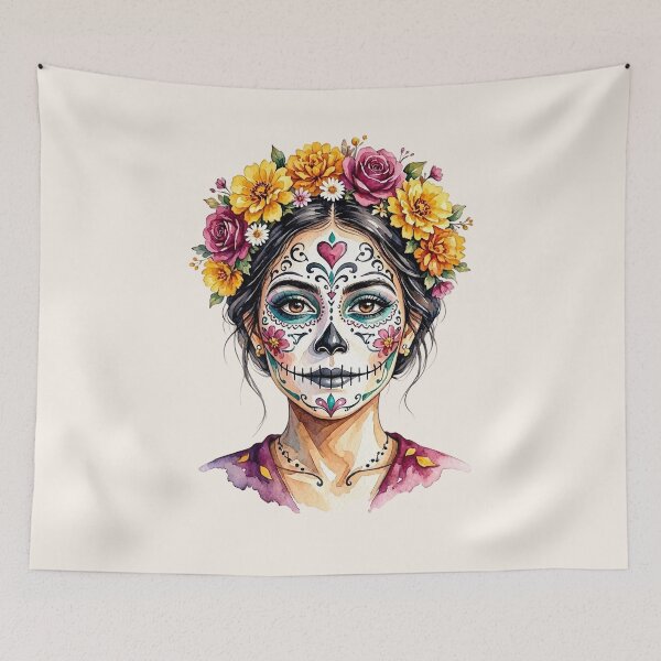 Item preview, Dia de los Muertos Sugar Skull Woman with Colorful Floral Crown designed and sold by SweetLilith.