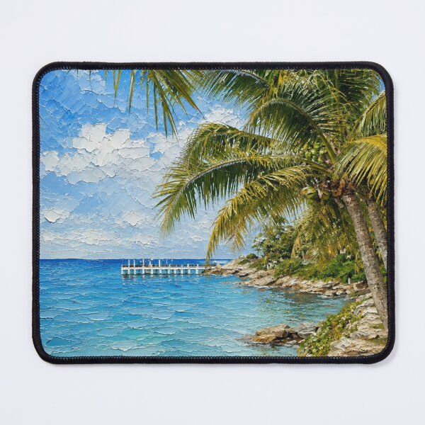 Item preview, Khanom Tropical Shore, Beach Pier Turquoise Ocean Oil Painting designed and sold by BlossoraStudio.