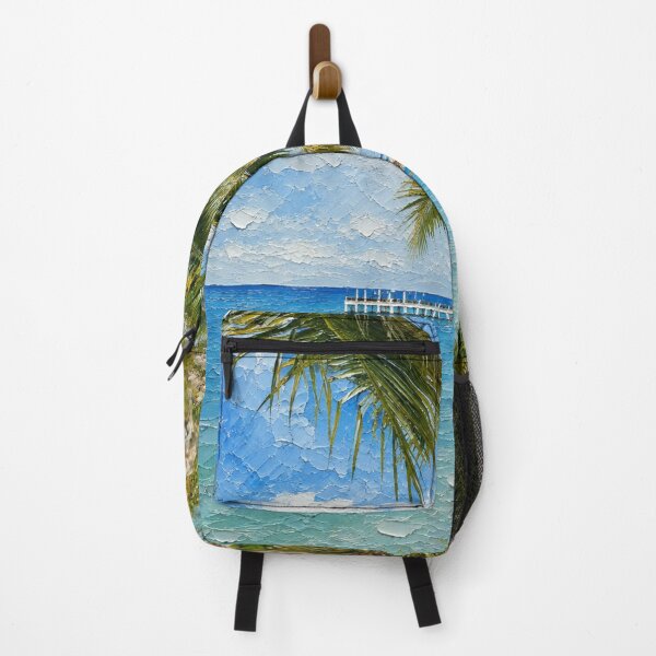 Item preview, Khanom Tropical Shore, Beach Pier Turquoise Ocean Oil Painting designed and sold by BlossoraStudio.