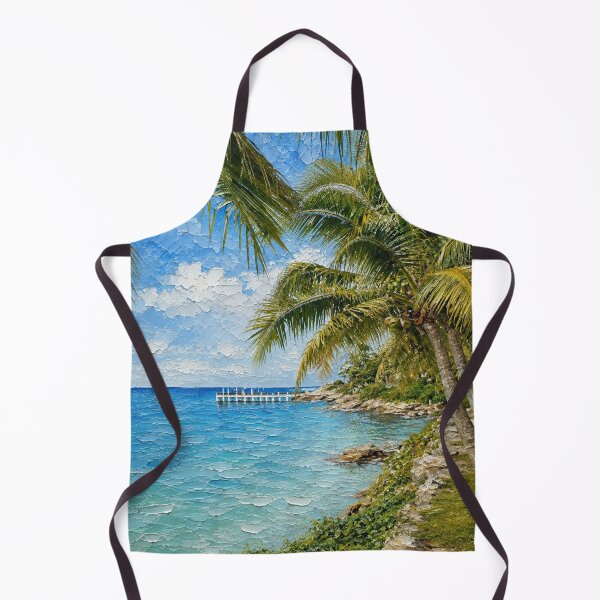 Item preview, Khanom Tropical Shore, Beach Pier Turquoise Ocean Oil Painting designed and sold by BlossoraStudio.
