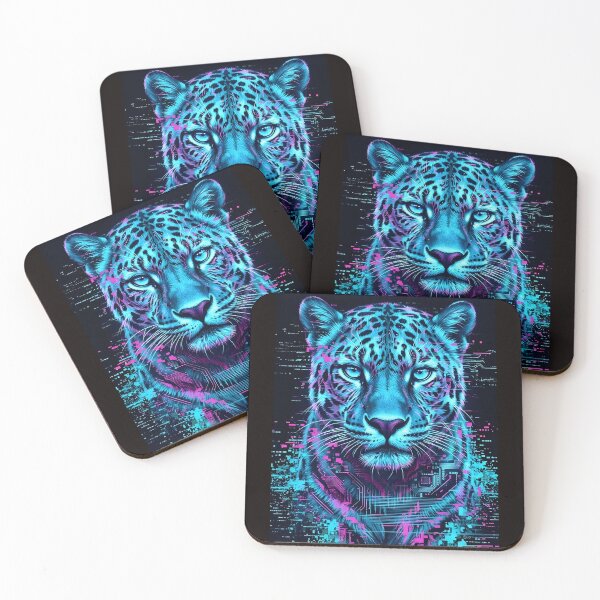 Item preview, Cyberpunk Neon Leopard – Glitch Art Circuit Cat designed and sold by PixelShedStudio.