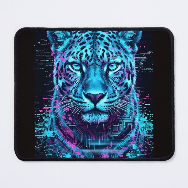 Item preview, Cyberpunk Neon Leopard – Glitch Art Circuit Cat designed and sold by PixelShedStudio.