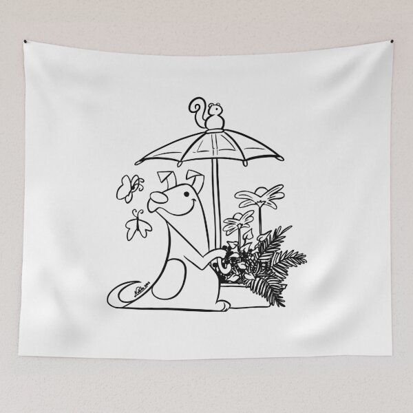 Item preview, Black line smiling dog  with light umbrella  designed and sold by Konopikyu.