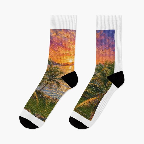 Item preview, Khanom Golden Palm Sunset, Tropical Beach Ocean Oil Painting designed and sold by BlossoraStudio.