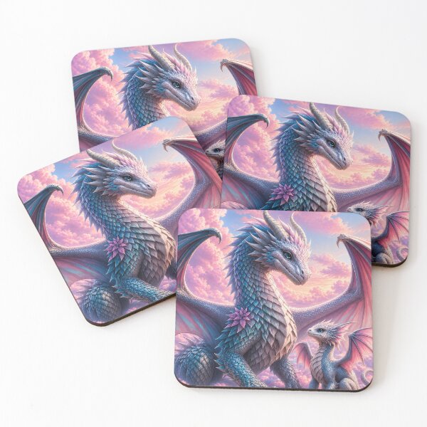 Item preview, Pastel Blue Dragons in Magical Pink Clouds – Cute Fantasy Dragon Family Artwork designed and sold by DrakariArt.