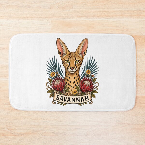 Item preview, Savannah Cat Protea Flower Tattoo Art designed and sold by Old's Cool Cat Studio.