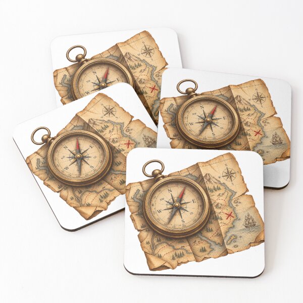 Item preview, Vintage Compass and Treasure Map Adventure Art designed and sold by Print Print On.