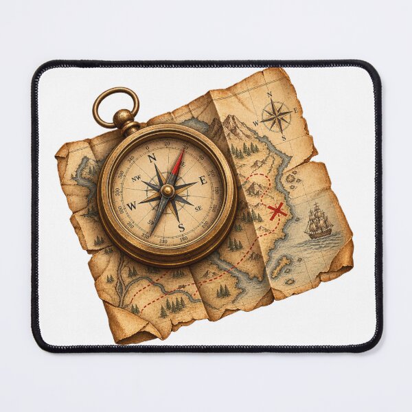 Item preview, Vintage Compass and Treasure Map Adventure Art designed and sold by Print Print On.