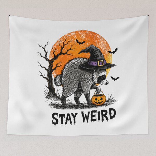 Item preview, Stay Weird Funny Raccoon Halloween designed and sold by WildHeartsStore.