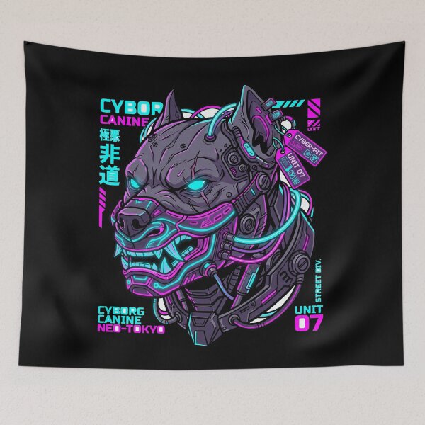 Item preview, Cyberpunk Cyborg Pitbull Oni Mask Neo Tokyo Techwear Dog Aesthetic designed and sold by mood-draftsman.
