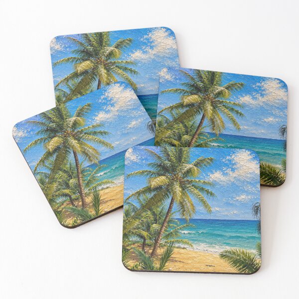 Item preview, Azure Palm Haven, Natai Beach Phanga Tropical Ocean Oil Painting designed and sold by BlossoraStudio.