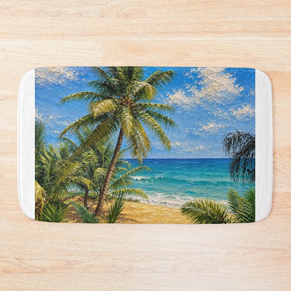 Item preview, Azure Palm Haven, Natai Beach Phanga Tropical Ocean Oil Painting designed and sold by BlossoraStudio.