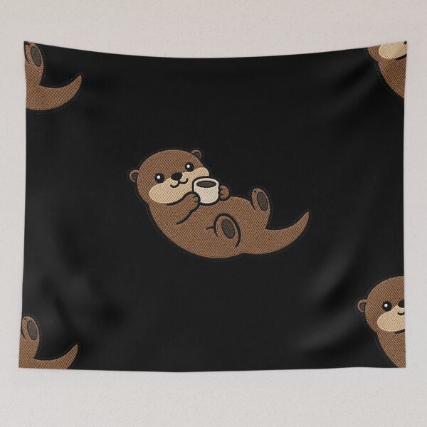 Item preview, Cute Otter Floating with Coffee Kawaii Embroidery Patch designed and sold by ColorSplash123.