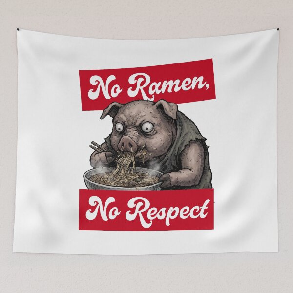 Item preview, No Ramen No Respect – Funny Ramen Lover Pig Illustration designed and sold by LOVEARTDESIGN.