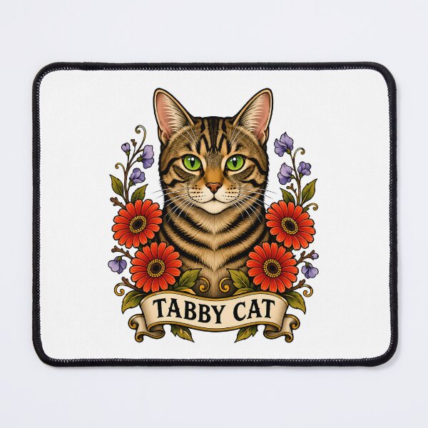 Item preview, Tabby Cat Gerbera Flower Tattoo Art designed and sold by Old's Cool Cat Studio.