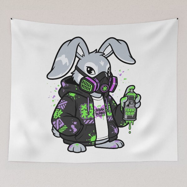 Item preview, Toxic Drip Cyberpunk Graffiti Bunny Gas Mask Techwear Streetwear Aesthetic designed and sold by mood-draftsman.