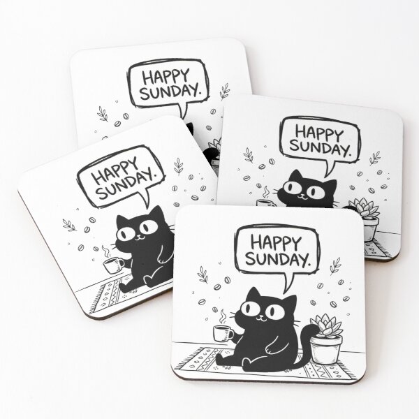 Item preview, Happy Sunday Cute Black Cat With Coffee designed and sold by JossDesign15.