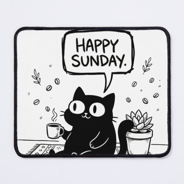 Item preview, Happy Sunday Cute Black Cat With Coffee designed and sold by JossDesign15.