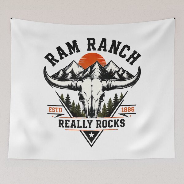Item preview, Ram Ranch Really Rocks, Ram Ranch Longhorn Skull Mountain Western Rustic Cowboy designed and sold by graphic-genie.