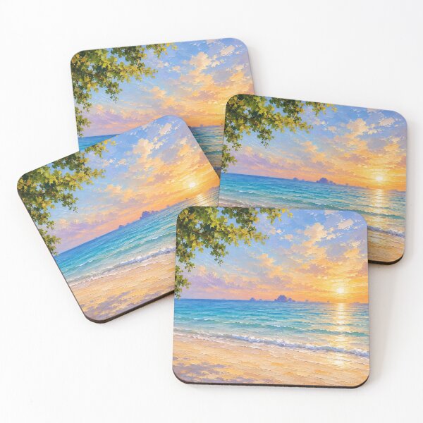 Item preview, Ao Nang Golden Sunset, Tropical Beach Krabi Ocean Oil Painting designed and sold by BlossoraStudio.