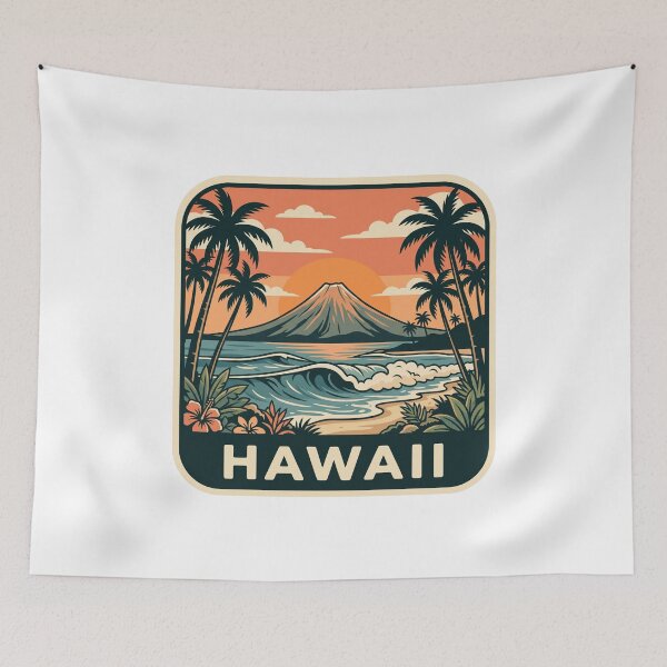 Item preview, Vintage Hawaii Tropical Volcano Beach Sunset Graphic designed and sold by Paper Drip.