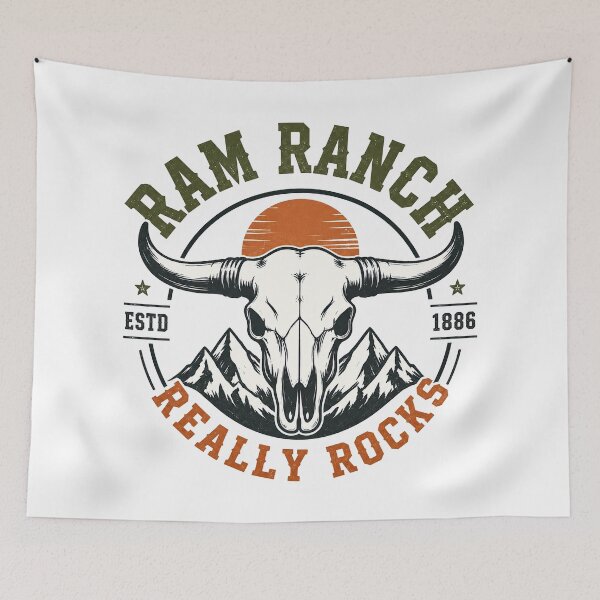 Item preview, Ram Ranch Really Rocks, Ram Ranch Longhorn Skull Mountain Western Vintage Cowboy designed and sold by graphic-genie.