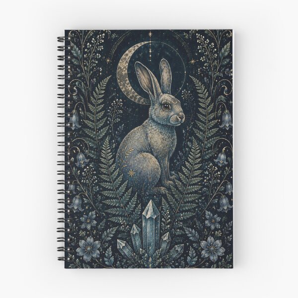 Item preview, Mystical moon rabbit among ferns and crystals designed and sold by KayalieCraft.