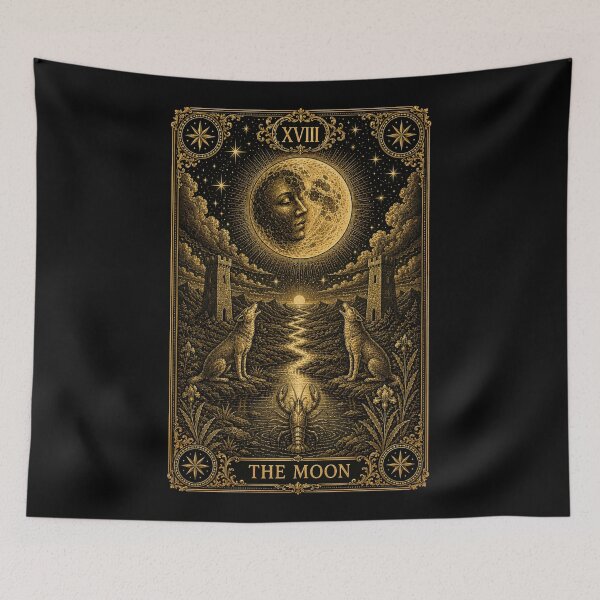 Item preview, The Moon Tarot T-Shirt Major Arcana XVIII Gothic Celestial Occult Graphic Tee designed and sold by LintonGriffin.