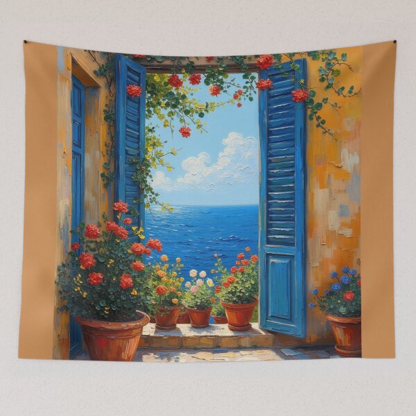 Item preview, Sunlit Mediterranean Window View designed and sold by Mary Spencer.