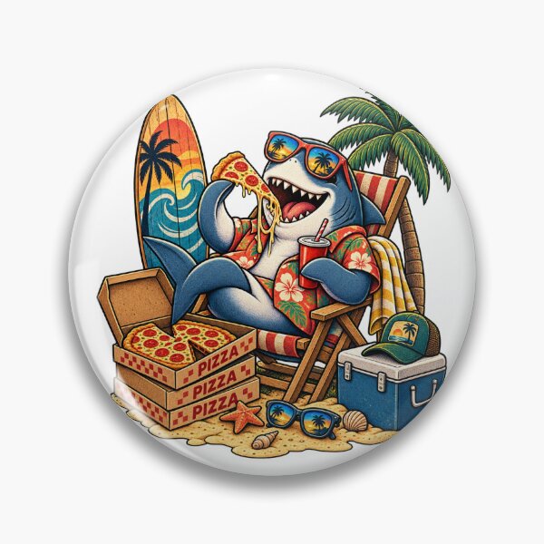Artikelvorschau, Vintage Pizza Shark Beach Retro Food Illustration entworfen und verkauft von lovepower.