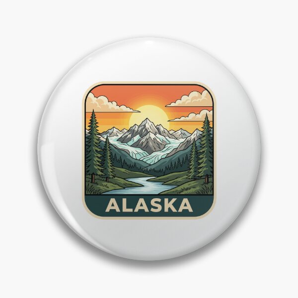 Item preview, Vintage Alaska Glacier Snow Capped Mountains Travel Badge designed and sold by Paper Drip.