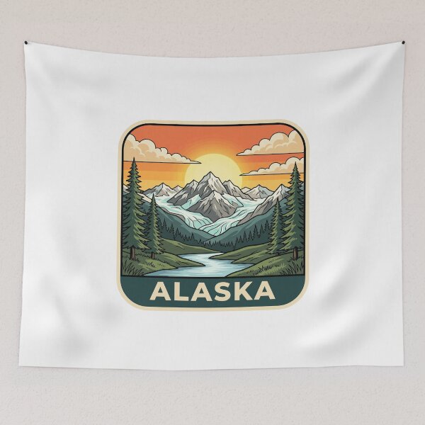 Item preview, Vintage Alaska Glacier Snow Capped Mountains Travel Badge designed and sold by Paper Drip.