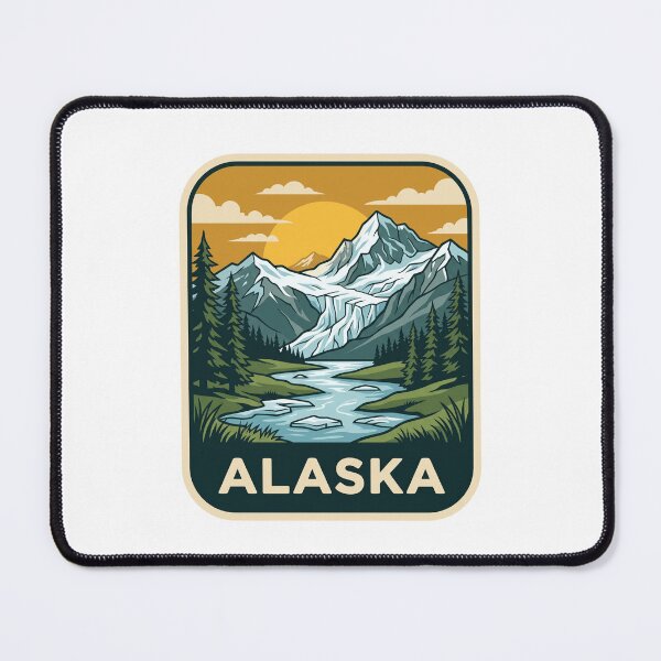 Item preview, Vintage Alaska Glacier Snow Capped Mountains Travel Badge designed and sold by Paper Drip.