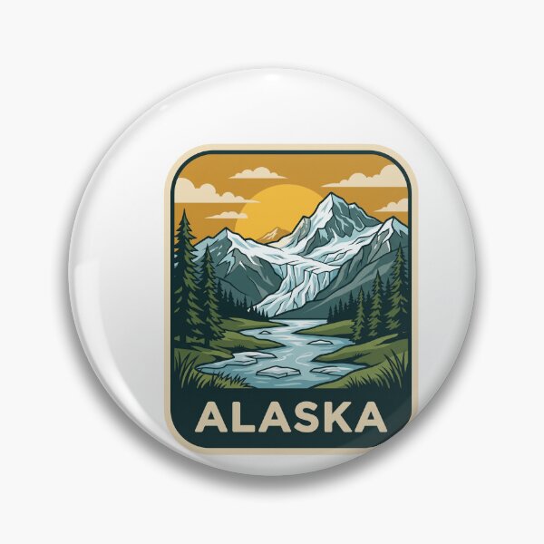 Item preview, Vintage Alaska Glacier Snow Capped Mountains Travel Badge designed and sold by Paper Drip.