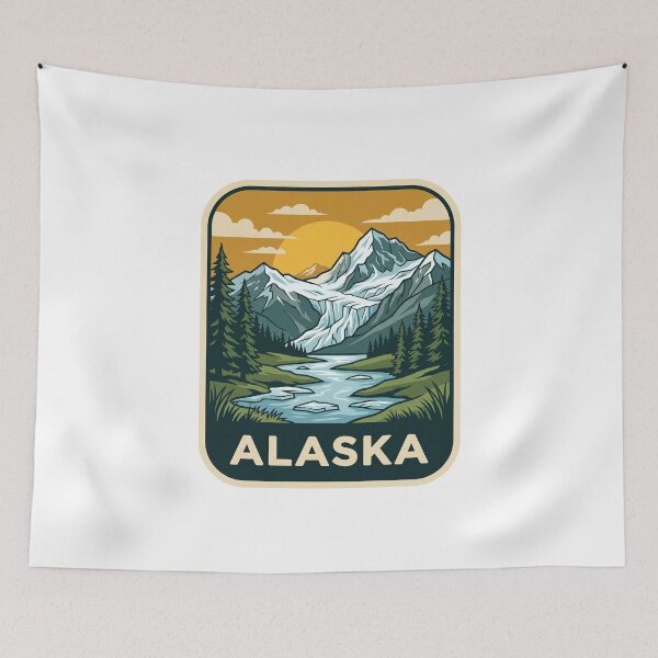 Item preview, Vintage Alaska Glacier Snow Capped Mountains Travel Badge designed and sold by Paper Drip.