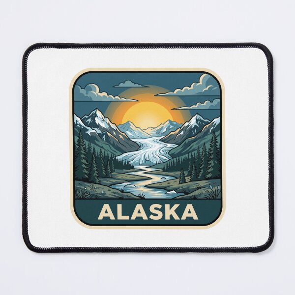 Item preview, Vintage Alaska Glacier Snow Capped Mountains Travel Badge designed and sold by Paper Drip.