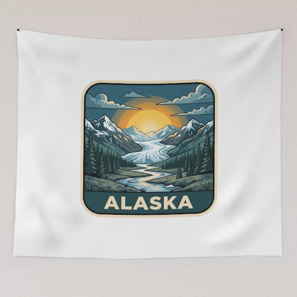 Item preview, Vintage Alaska Glacier Snow Capped Mountains Travel Badge designed and sold by Paper Drip.