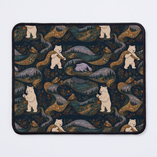 Item preview, Midnight Woodland Ribbons – White Bear Forest Pattern designed and sold by LazyPaw Design.