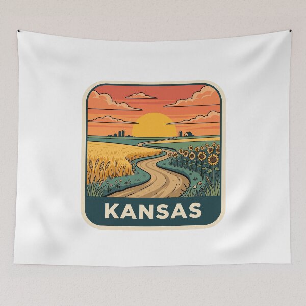 Item preview, Retro Kansas Sunflower Prairie Farm Landscape Graphic designed and sold by Paper Drip.