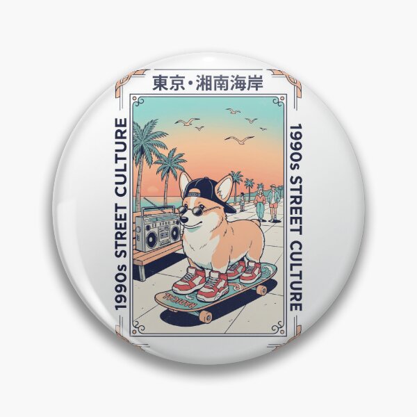 Item preview, Retro 90s Corgi Skater City Pop Tokyo Beach Streetwear Aesthetic designed and sold by mood-draftsman.