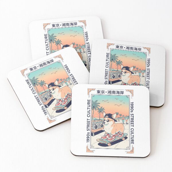 Item preview, Retro 90s Corgi Skater City Pop Tokyo Beach Streetwear Aesthetic designed and sold by mood-draftsman.