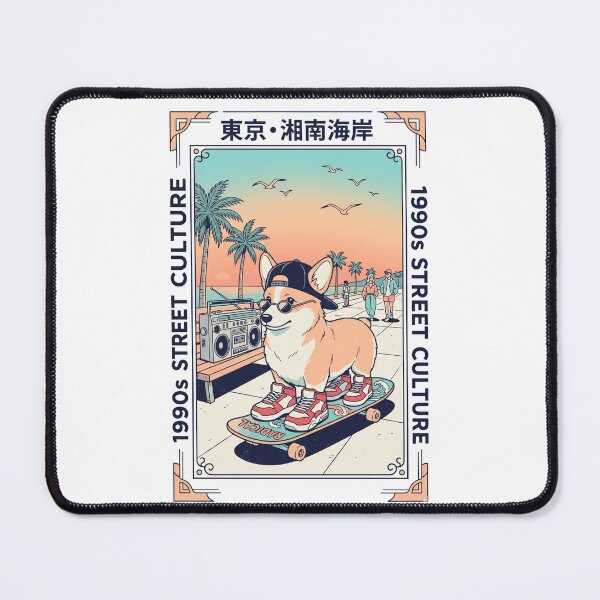 Item preview, Retro 90s Corgi Skater City Pop Tokyo Beach Streetwear Aesthetic designed and sold by mood-draftsman.