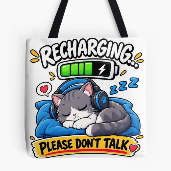 Item preview, Sleepy Cat Fully Recharged Please Don’t Talk designed and sold by BrahimiGraphics.