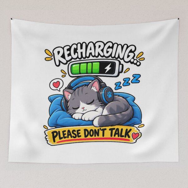 Item preview, Sleepy Cat Fully Recharged Please Don’t Talk designed and sold by BrahimiGraphics.