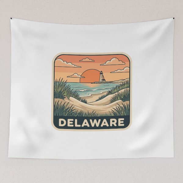 Item preview, intage Delaware Coastal Lighthouse Beach Sunset Travel Graphic designed and sold by Paper Drip.