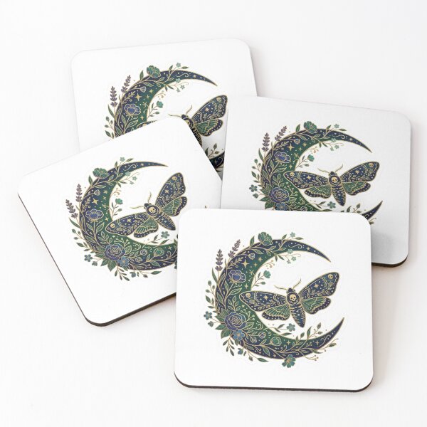 Item preview, Celestial Moth Crescent Moon Botanical Sticker, Cottagecore Floral Kindle Decal designed and sold by KreatoLab.
